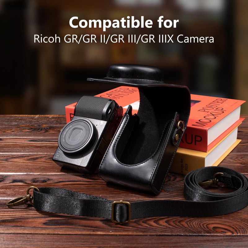 kinokoo Protective Case for Ricoh GR/GR II/GR III/IIIx Camera  PU Leather GR GR II GR III GR IIIX Camera Case Cover with Shoulder Strap - Retro Style Easy Carrying Bag- Black - Image 2